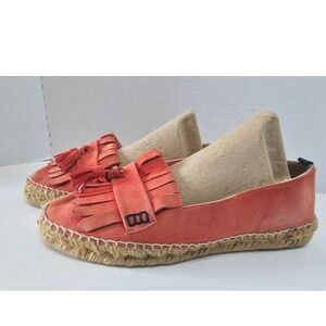 Boden Red-Orange Suede Preppy Tassel Loafer Espadrille Flats SZ 39/8.5